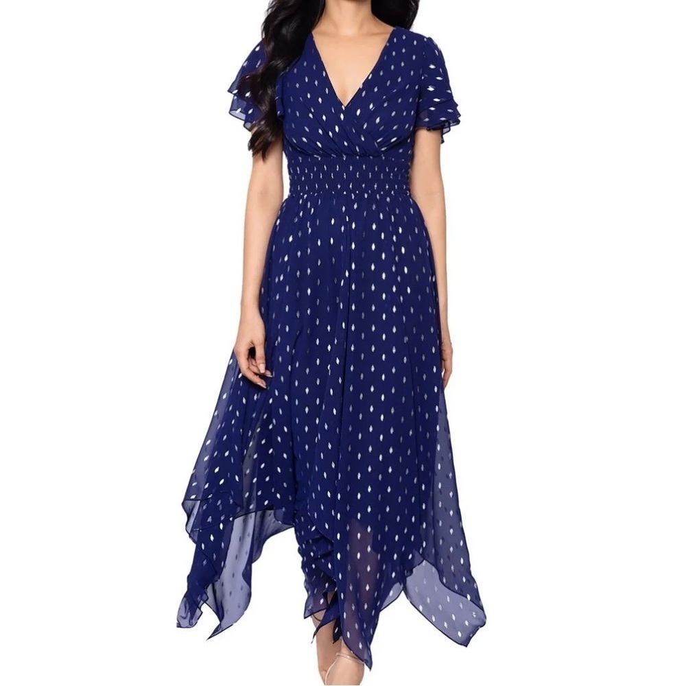NWT BETSY & ADAMS Short Sleeve V-Neck Asymmetrical Hem Dress Size 4